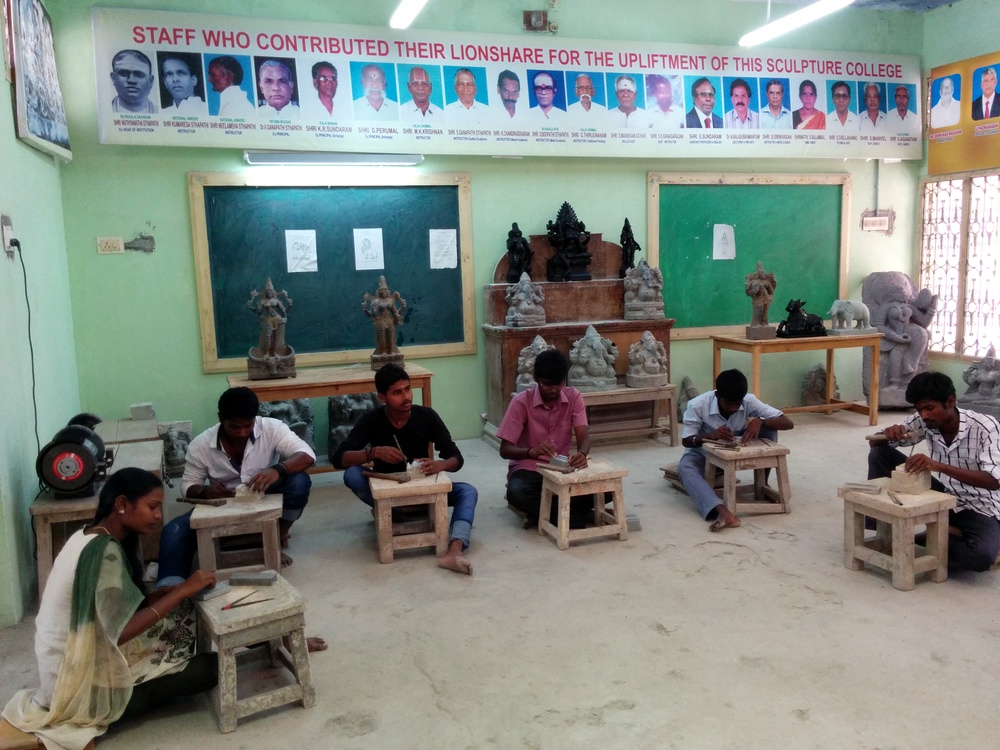 Students at the sculpture school at Mamallapuram.